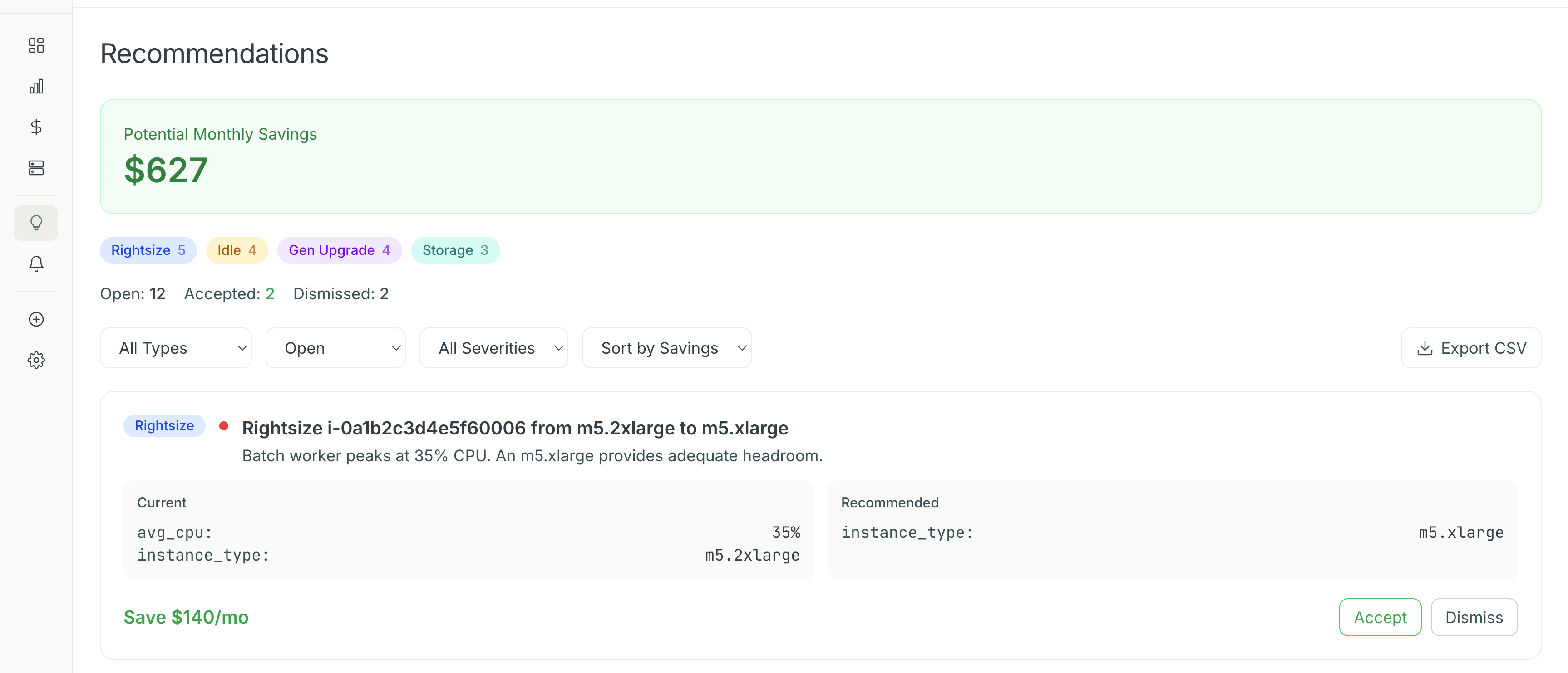 KORA platform — savings recommendations